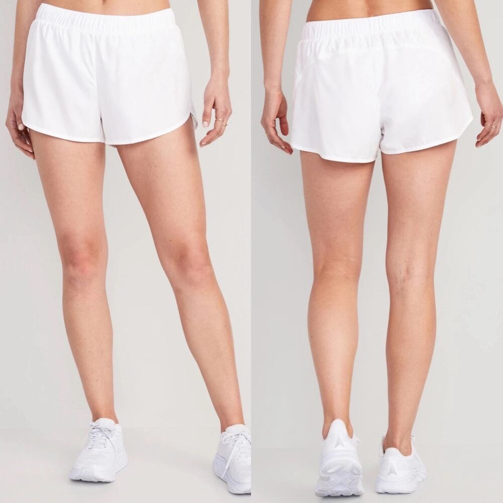 OLD NAVY Mid Rise Bright White Lined Workout Gym Run $38 Mini Short Shorts L